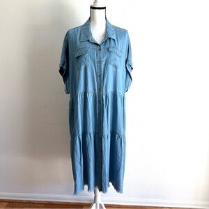 Lightweight Denim Shirt Dress Women's Plus Size 2X Blue Multiples Brand Tiered
